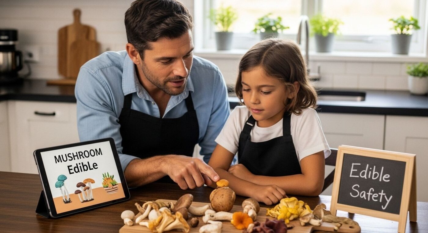 mushroom edible safety, kitchen, family